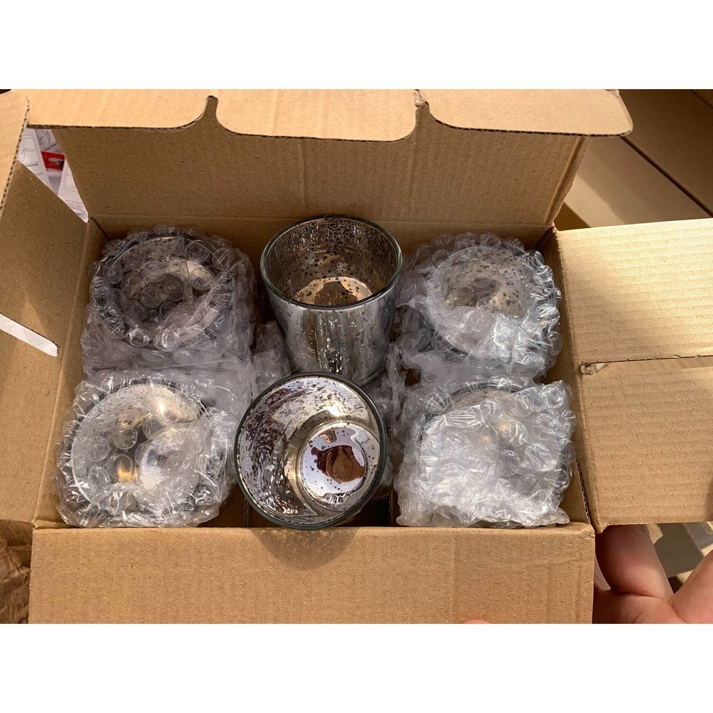 Silver Mercury Glass Tea Light Holders Set of 6 - - Picture 2 of 8